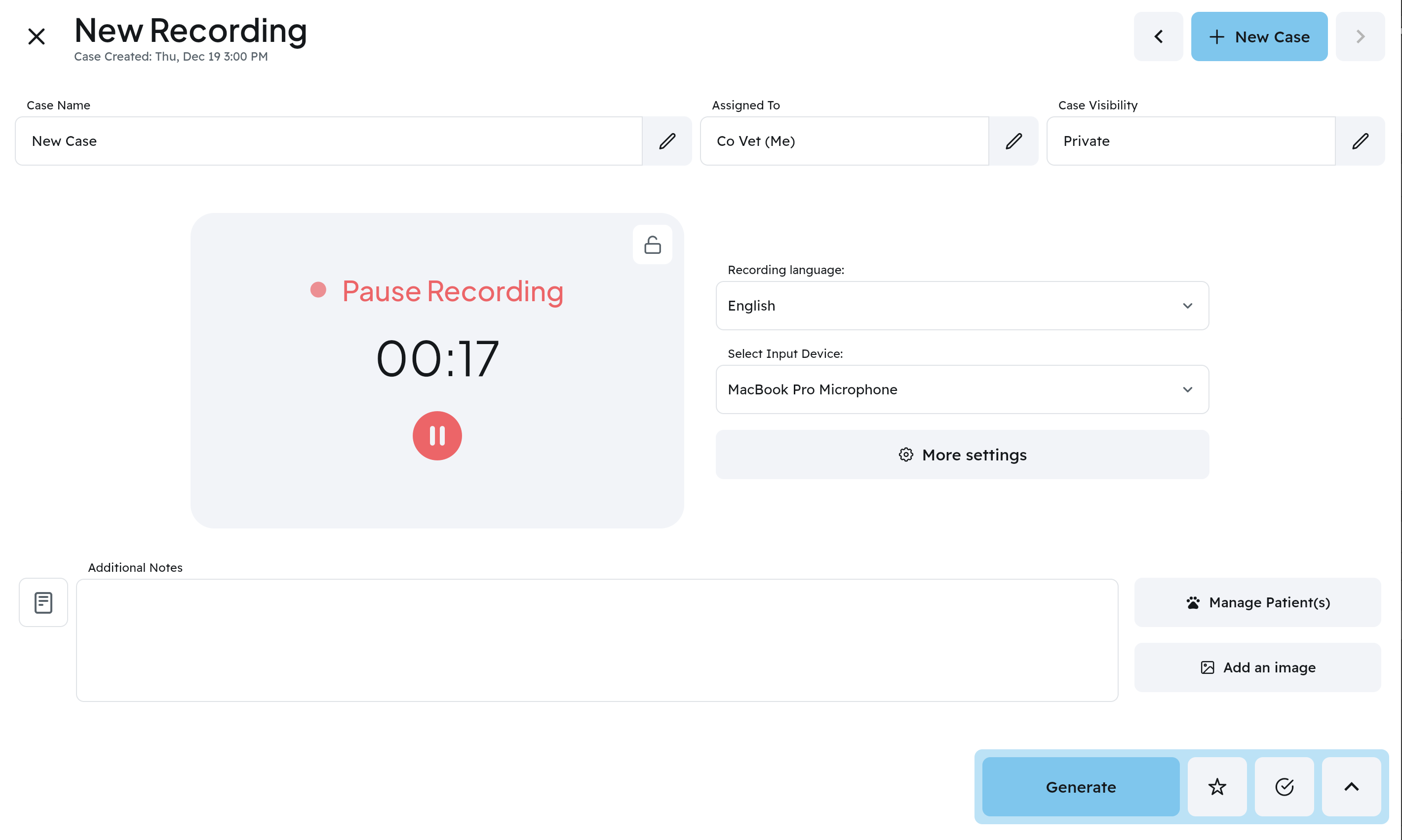 CoVet customizable SOAP note recording interface on desktop